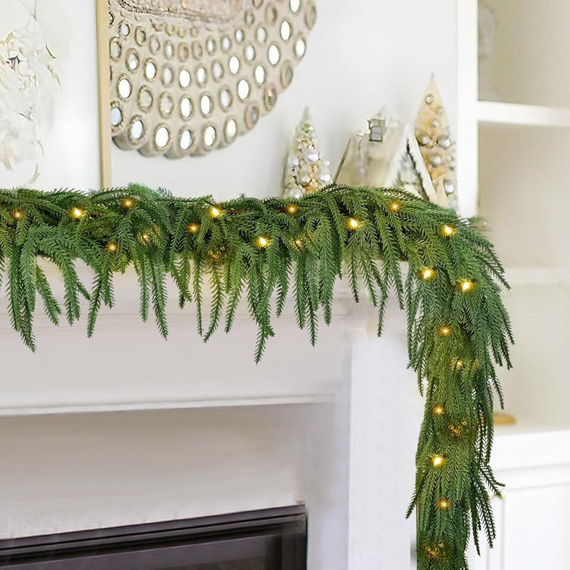 Artificial Norfolk Pine Vine with LED Lights, Set of 3 Soft-Touch Trailing Garlands, Christmas, Home & Window Display