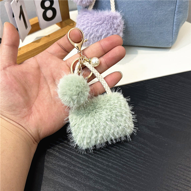 Bridesmaid Groomsman Wedding Gifts - 2 Pack Chic Mini Bag Keychain with Pearl & Plush Pom