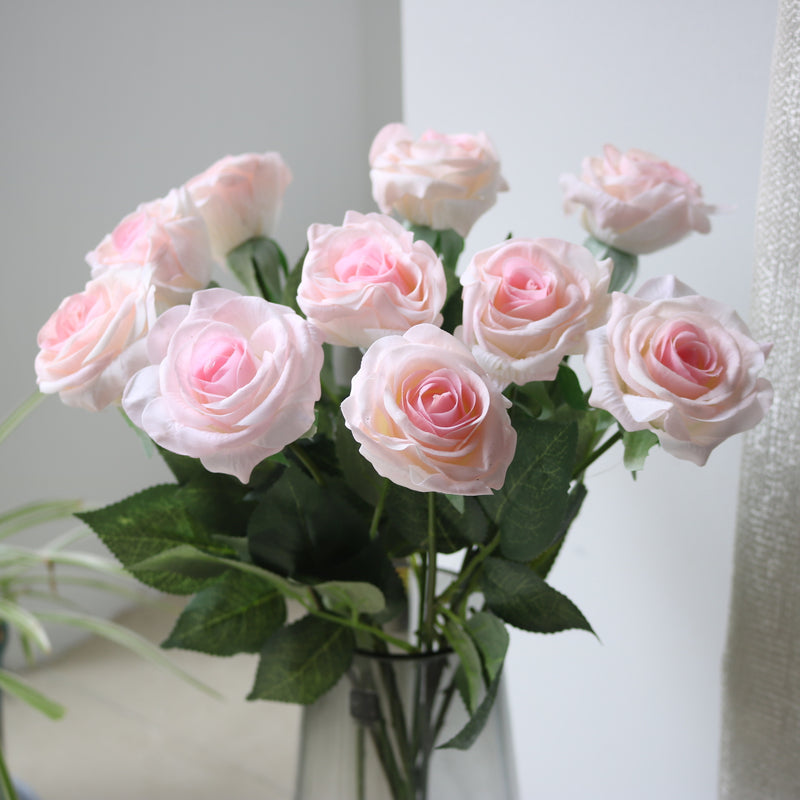 Realistic Silk Rose Bouquet, Set of 10 Stems with 6.5" Blooms, 17" Tall, Wedding & Home Decor, Floral Arrangements