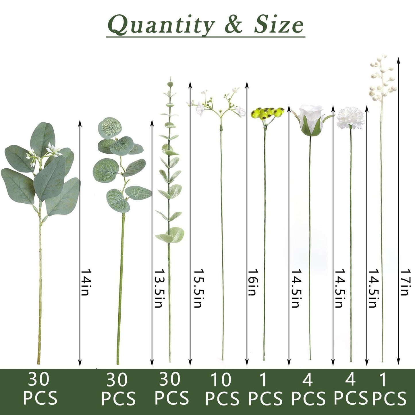 Bulk 110 Pcs 7 Kinds Mixed Artificial Eucalyptus Stems and Faux Flowers Wedding Floral Supplies for DIY Bouquets Table Centerpieces & Home Decor Arrangements Wholesale