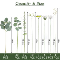 Bulk 110 Pcs 7 Kinds Mixed Artificial Eucalyptus Stems and Faux Flowers Wedding Floral Supplies for DIY Bouquets Table Centerpieces & Home Decor Arrangements Wholesale