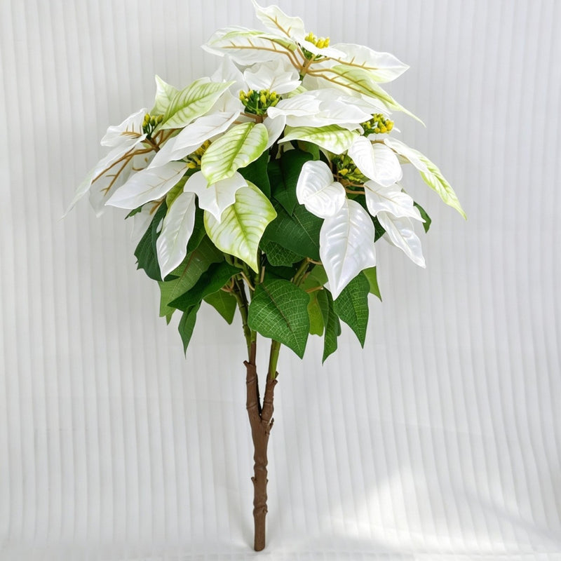 Artificial Poinsettia Christmas Flower Bush, 20" Height, Silk-Like Fabric, Indoor Holiday Decor
