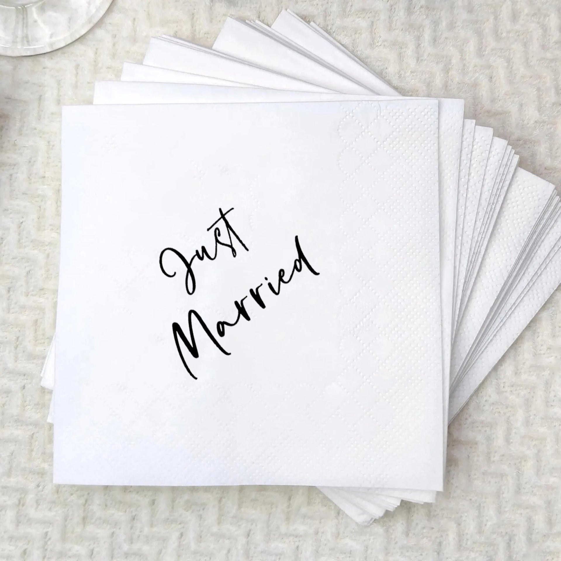 Just Married Wedding Napkins - 6.7x6.7x1.2 Inch 3-Ply | 20 Pieces per Pack Disposable Decor