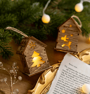 10 Pcs Light Up Wooden Snowmen Elk Snowflakes Pendants Hanging Christmas Tree Ornaments Decor