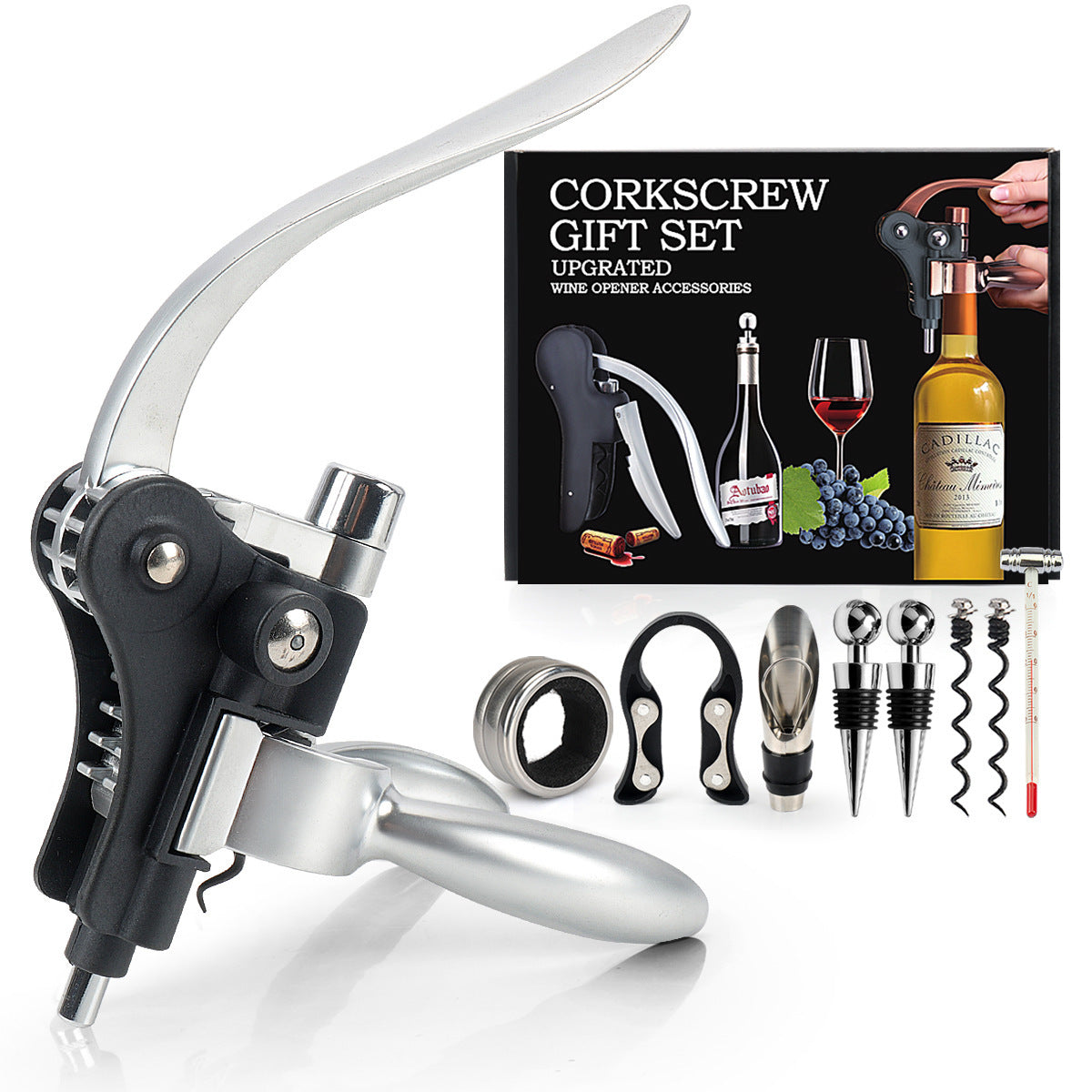 Wine Opener The Rabbit Cork Screws Set Stainless Steel Cork Screw Rabbit Wine Bottle Opener Kit Including Foil Cutter Pourer Vacuum Wine Stopper Corkscrews etc Ideal Wine Sets Gifts for Women & Men Wholesale