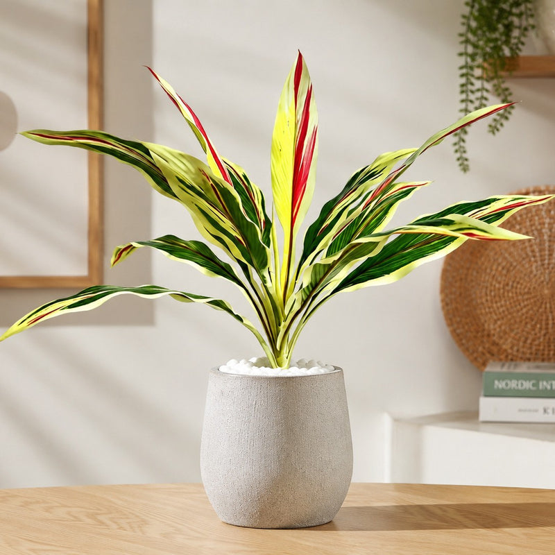 Artificial Fern and Caladium Bush, 22" Tall, Realistic Plastic Greenery for Home, Events, and Commercial Decor