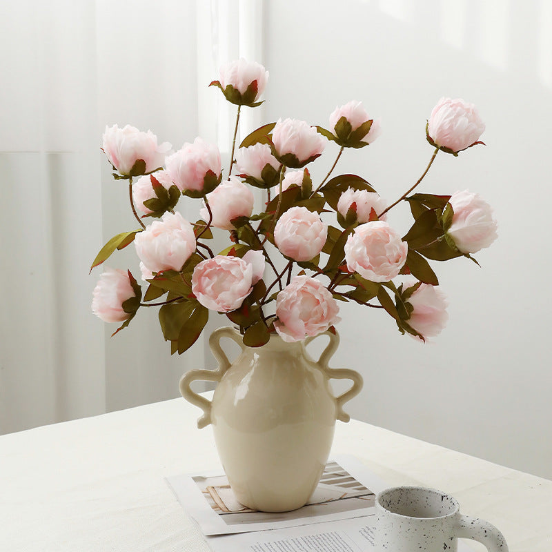 Peony Bush with 4 Blooms, 29" Tall, Silk-Like Fabric, for Weddings, Home Decor, and Events