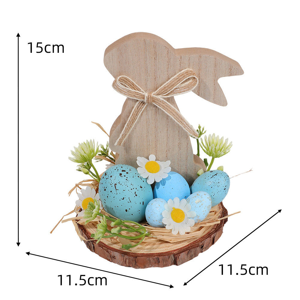 Easter Wooden Decor 3-Pack - Bunny & Egg Farmhouse Table Accents (5.91"×4.72"×4.72")