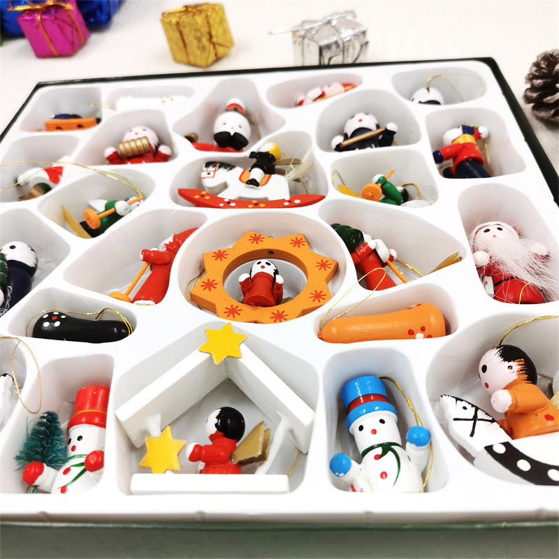 24 Pcs Christmas Wooden Hanging Ornaments Set Bulk Holiday Decorations