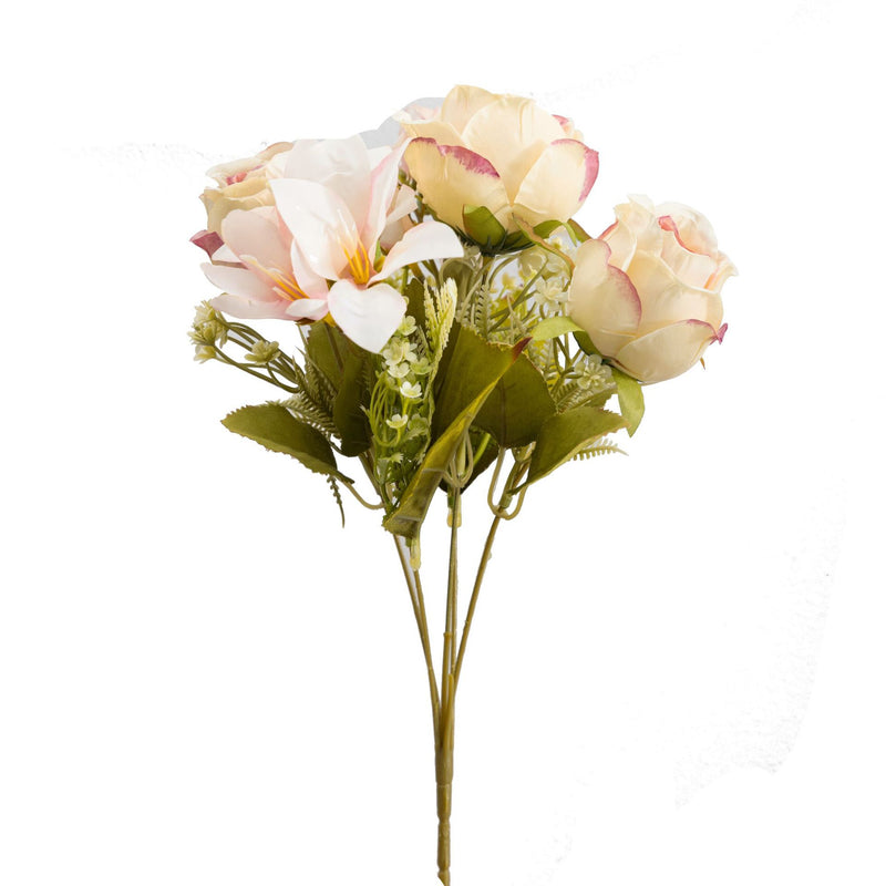 13" Realistic Silk Rose & Lily Bouquet, Perfect for Weddings, Home Decor, and Events