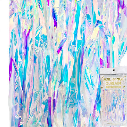 Bulk 2 Pcs Clear Iridescent Foil Fringe Backdrop Curtains Door Streamers for Wedding New Year Bachelorette Birthday Party Decoration Wholesale