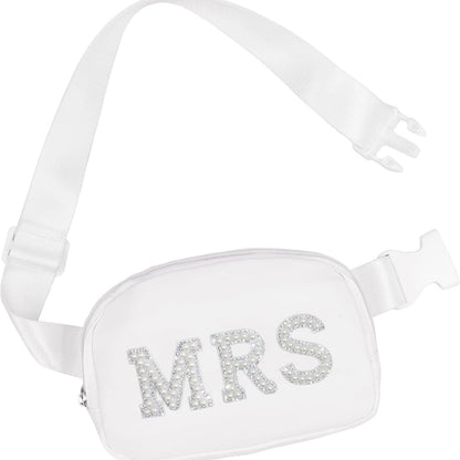 Bride Pearl Letter Fanny Pack Chest Bag - Waterproof Nylon | 8.3x5.7 Inch Wedding Accessory