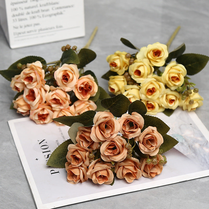 Autumn-Toned Silk Rose Bouquet, 10-Bloom Hand-Tied Bunch, 12" Tall, for Weddings, Home Decor & Floral Arrangements