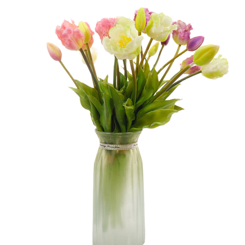 Tulip Artificial Flower Bouquet - 3 Blooms 2 Buds 13.8 Inch | Home Wedding & Outdoor Table Decor