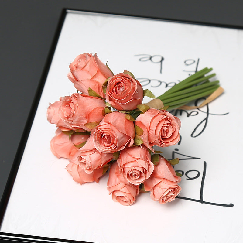 12-Bloom Artificial Rose Bouquet, Silk-Like Fabric, 10" Height, Perfect for Weddings, Events, and Home Decor