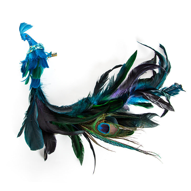 Artificial Long Tail Blue Peacock Ornaments 12 Inch 6 Pcs Christmas Hanging Decorations