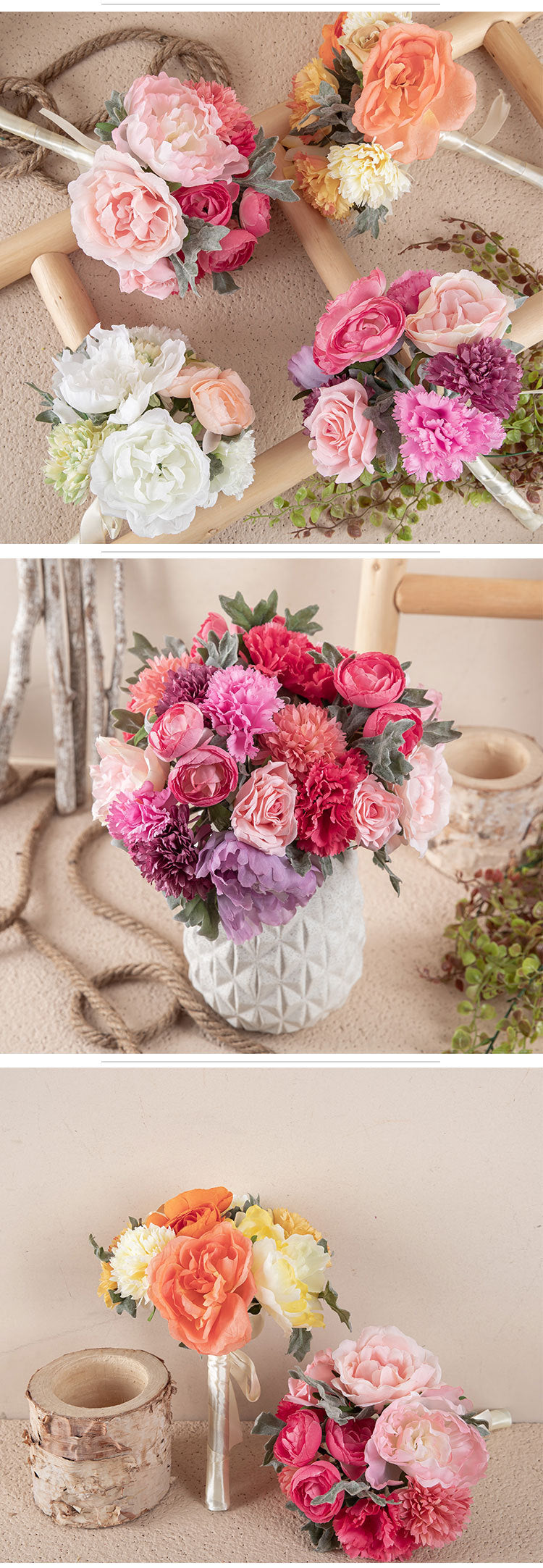 Artificial Bridesmaid Bouquet 11 Inch Vintage Style Bulk Wholesale Silk Flowers