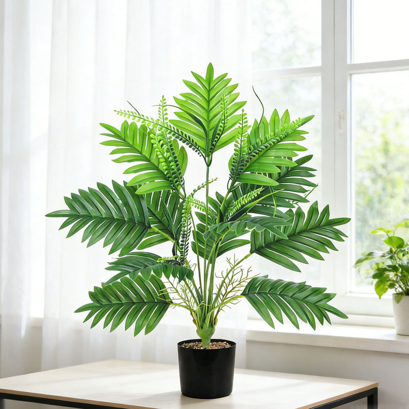 Artificial Palm Leaf Bush, 21" Tropical Areca Palm and Traveler's Palm Faux Plant for Home, Office, Wedding Decor