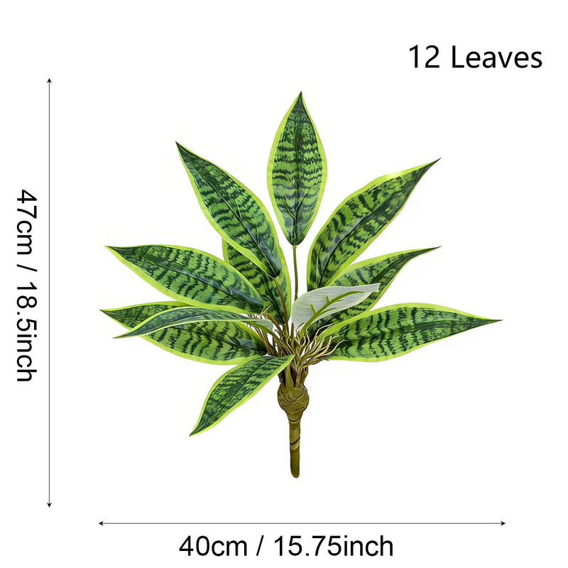 Artificial Snake Plant Bush with 12 Leaves, 16" Tall, Indoor/Outdoor Decor for Home, Office, Wedding, and Events