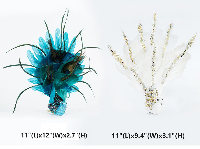 Simulated Peacock Christmas Hanging Ornaments Bulk Quantity Artificial Holiday Decor