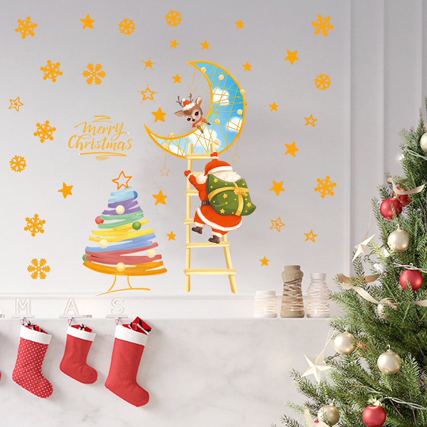 Christmas Glow-in-the-Dark Wall Decals (36pcs) - Santa Claus & Tree Holiday Decor Stickers