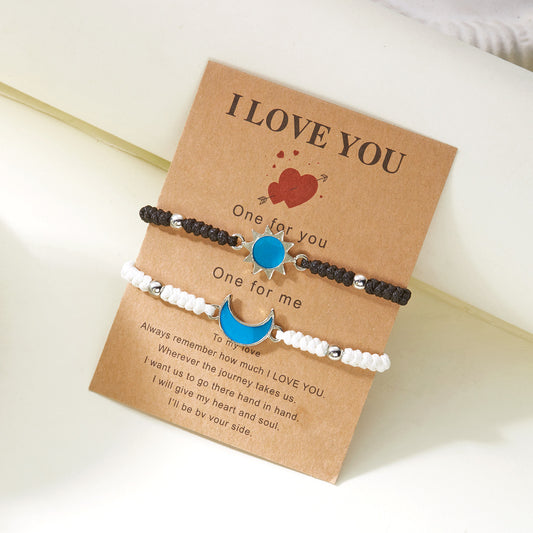 Valentine's Day Sun Moon Couple Braided Bracelets - Trendy Matching Gift for Couples