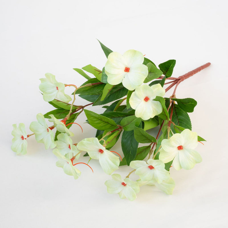 Artificial Impatiens Bouquet with 14 Blooms, Silk-Like Fabric, 16" Height, UV-Resistant for Indoor & Outdoor Use