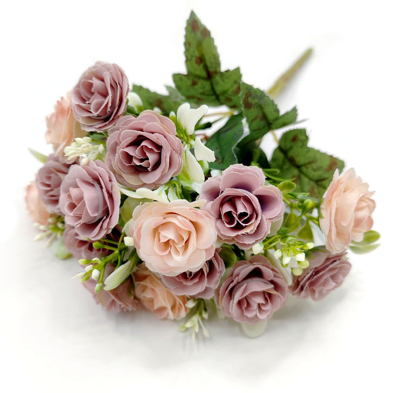 15-Bloom Faux Silk Rose Bouquet, 12" Tall, Perfect for Weddings, Home Decor, and Events