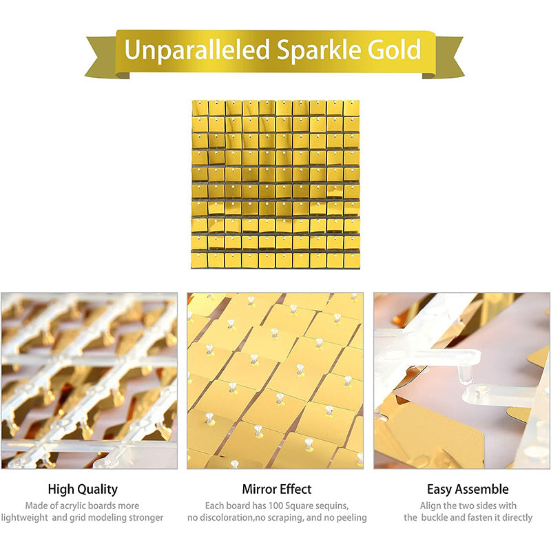 Bulk 24pcs Square Sequin Shimmer Wall Backdrop Panels Photo Backdrops for Birthday Anniversary Wedding Graduation Party Decoration Wholesale