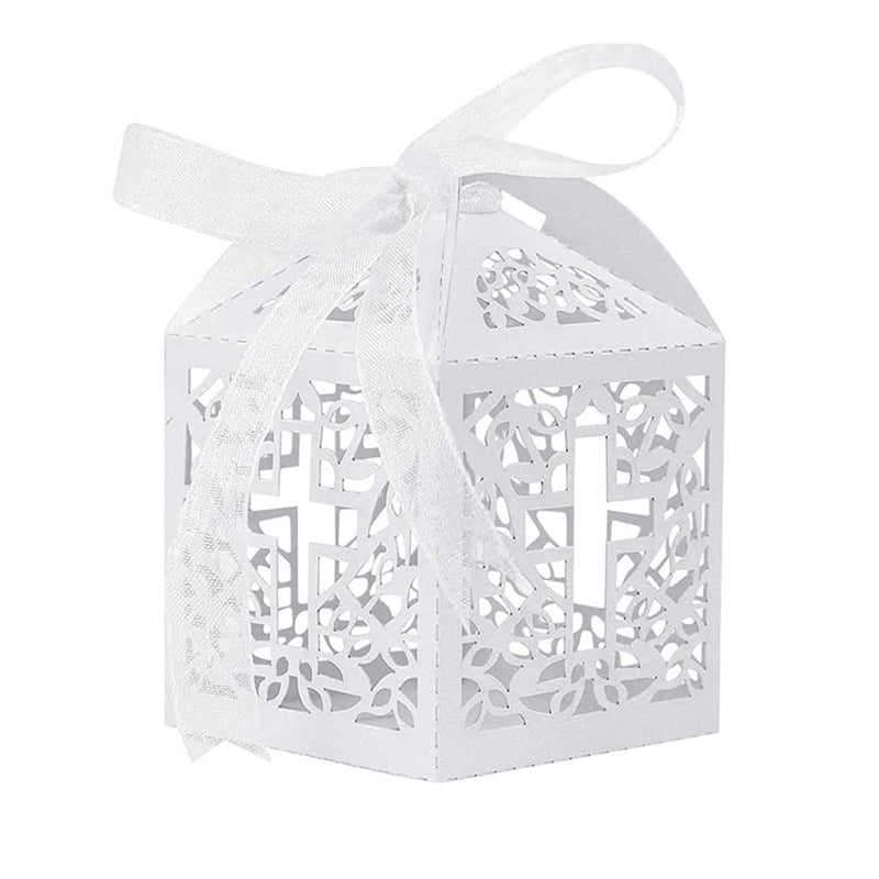 Bulk 50 Pcs Hollow-out Gift Box with Ribbons for Baby Shower Christening Wedding Favour Boxes Wholesale