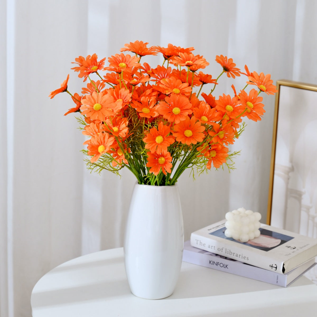 Premium 8 pcs Lifelike Silk Daisy Flowers - UV-Resistant Artificial Blooms for Porch Planters Garden Accent All-Season Décor