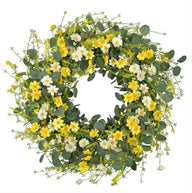 Premium 24 In Daisy Wreath Silk Flowers with Eucalyptus Lavender Boho Farmhouse Wedding Decor Seasonal Wall Hanging Arrangements