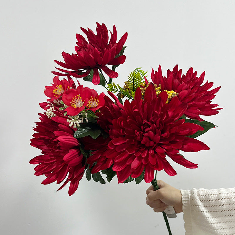 20" Silk-Like Fabric Chrysanthemum Bush, Artificial Flower Arrangement for Home Decor, Weddings, and Events