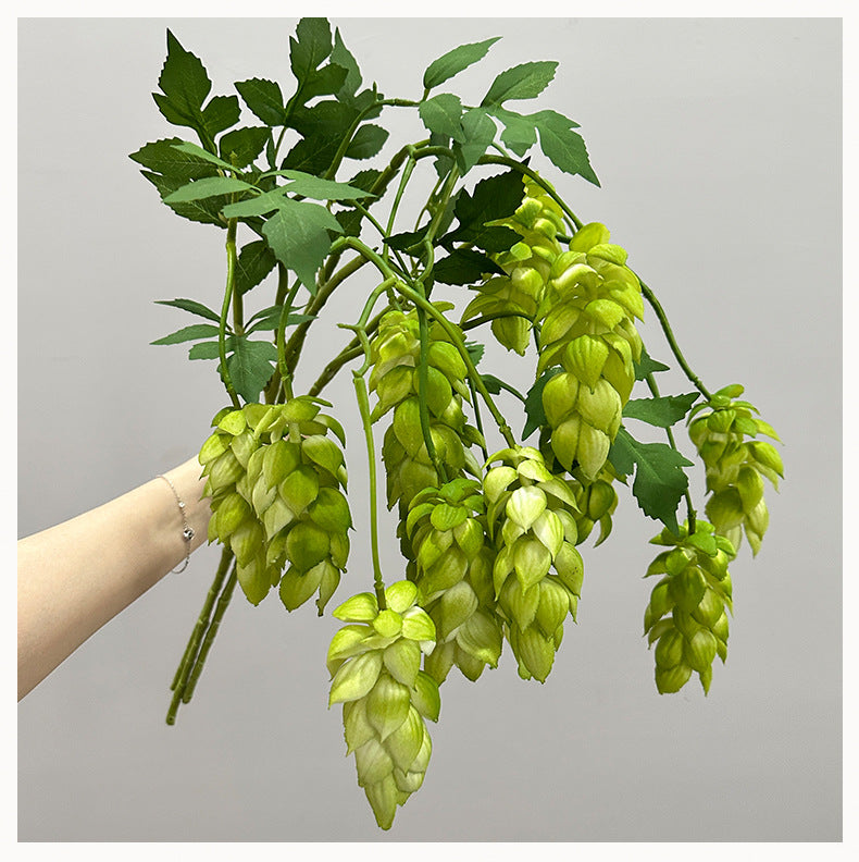 Artificial Hops Single Stem with 5 Blooms, 20" Tall, PU Material, Indoor/Outdoor Use, Wedding & Event Decor