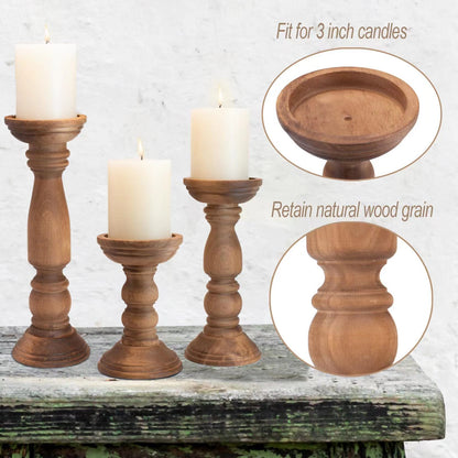 Bulk 3 Pack Wooden Candle Holders for Pillar Candles Rustic Farmhouse Style Home Decor Perfect for Table Centerpieces Coffee Table Fireplace Mantel Wedding Decor Wholesale