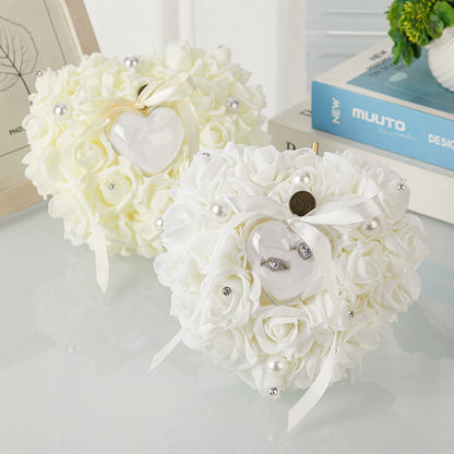 Bulk Double Sided Wedding Ring Pillow with Rose Shockproof Design for Destination Weddings & Vow Renewals Bridal Keepsake Organizer Box Wholesale