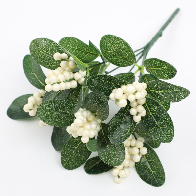 Artificial Red Berry Eucalyptus Greens, 11" Single Stem, Realistic Faux Florals for Wedding Decor, Home Arrangements, Holiday Styling
