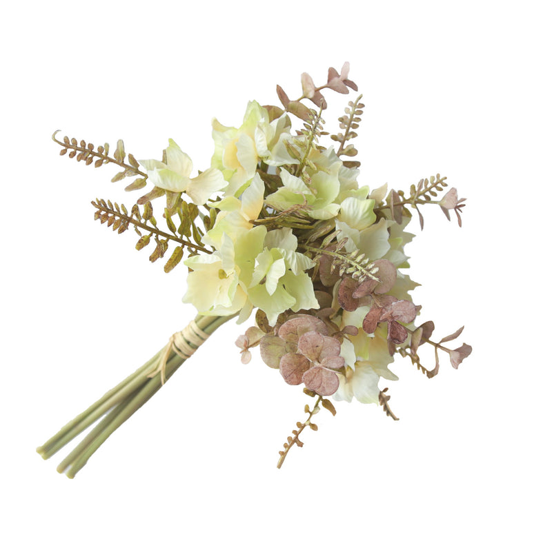 Artificial Hydrangea & Eucalyptus Bouquet, 13" Realistic Fake Flowers for Wedding Centerpieces, Home Decor, Floral Arrangements (Set of 1 Bush)