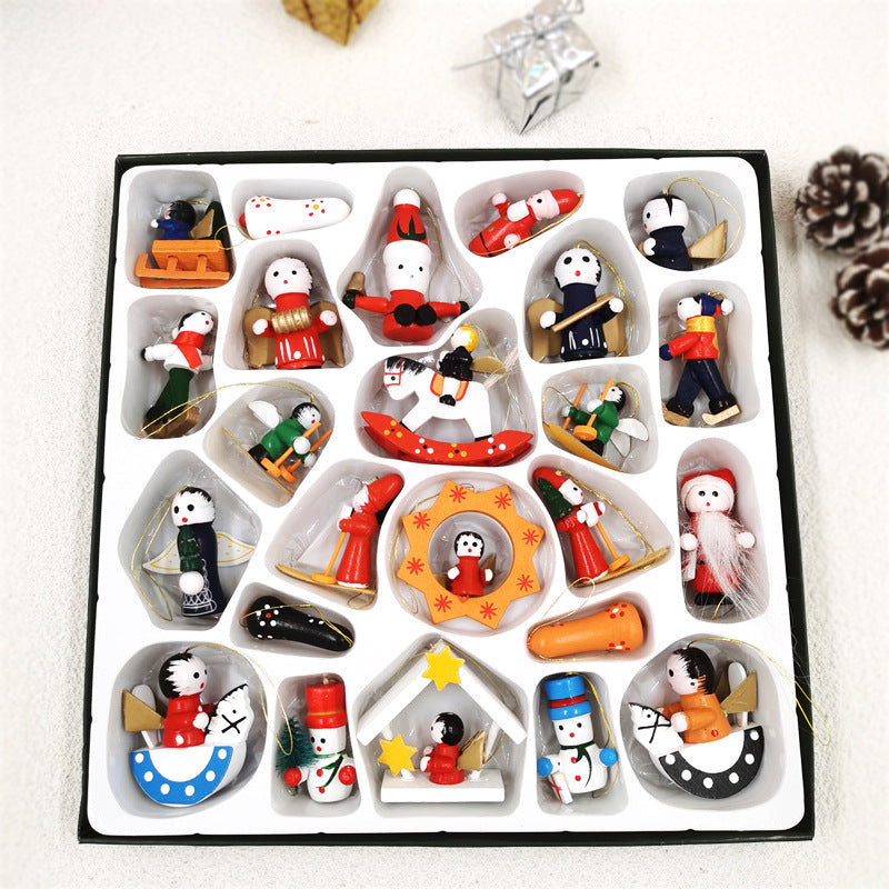24 Pcs Christmas Wooden Hanging Ornaments Set Bulk Holiday Decorations