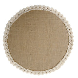 Rustic Linen Placemats with Lace Trim - 10x10 inches Yellow Jute Farmhouse Style (Set Includes Coasters)