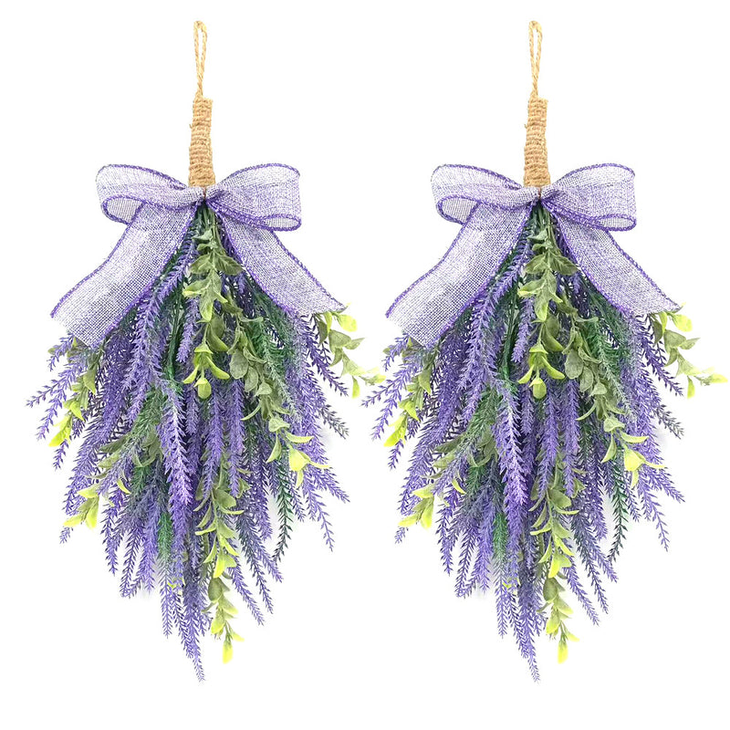 Artificial Lavender Bow Wall Hanging, Purple Faux Floral Door Swag, Plastic, Home & Window Display Decor