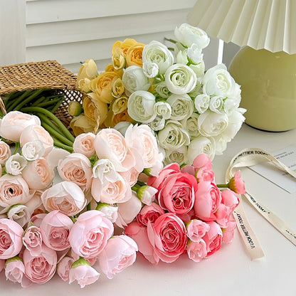 Bulk Ranunculus Bridal Bouquet Silk Flowers Bendable Stems Shatterproof for Boho Wedding Centerpieces DIY Anniversary Decor Wholesale
