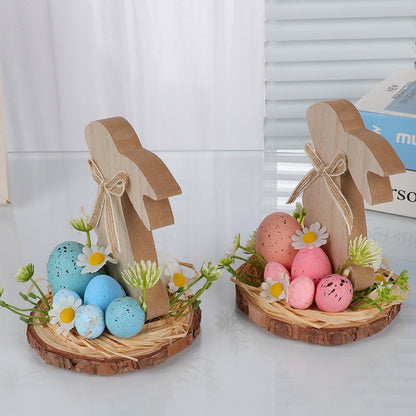 Easter Wooden Decor 3-Pack - Bunny & Egg Farmhouse Table Accents (5.91"×4.72"×4.72")