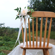 6PCS Wedding Chair Back Flowers Nordic Rustic Artificial Floral Decor with Ribbon for Outdoor Wedding & Photography Props