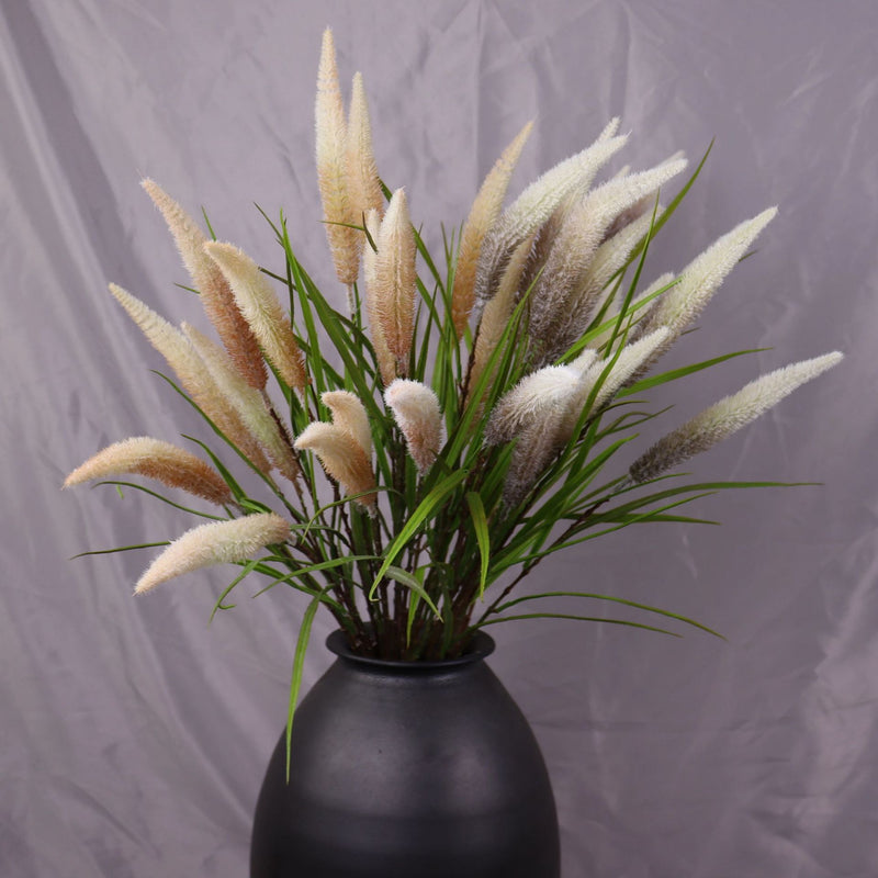 Artificial Reed Grass Bush with 3 Blooms, 40" Tall, Silk-Like Fabric, for Indoor/Outdoor Decor, Weddings, and Events