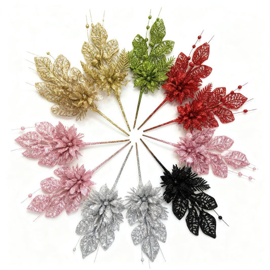 Christmas Gold Glitter Lily Ornament - 17" Christmas Tree Topper Decoration