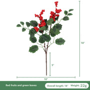 6 Bushes 18 Inch Artificial Red Berry Christmas Picking Branches Bulk