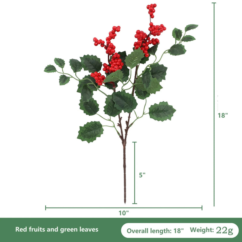 6 Bushes 18 Inch Artificial Red Berry Christmas Picking Branches Bulk