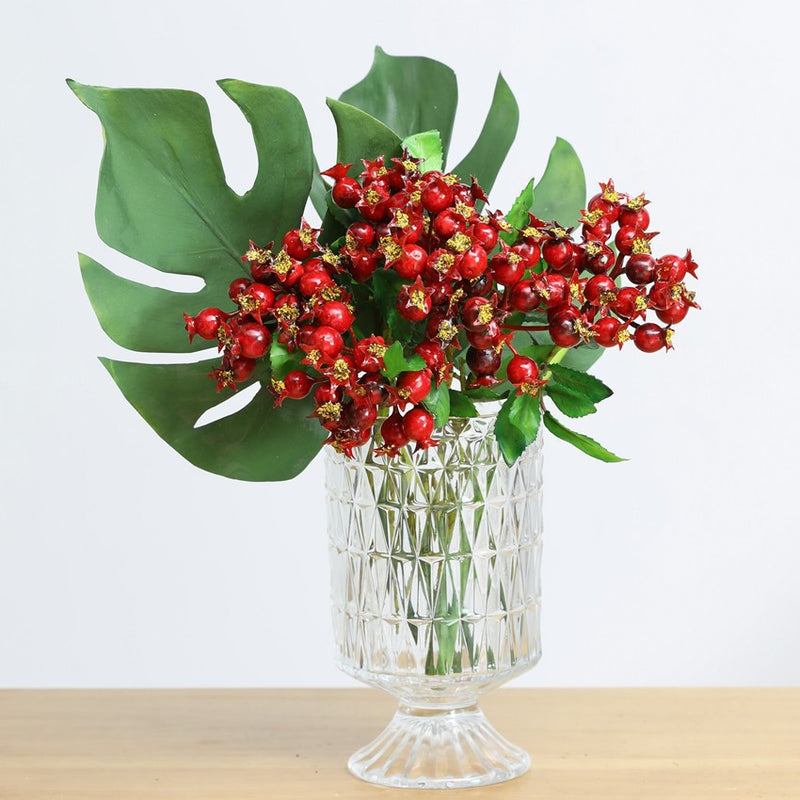 Artificial Pomegranate Fruit Bush with 14 Blooms, 10" Long, Plastic, for Home Decor, Weddings, Events