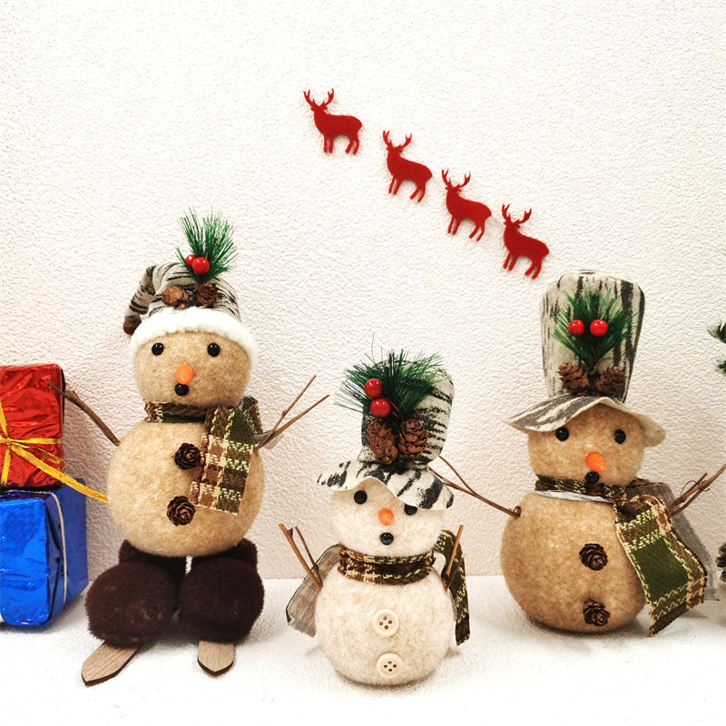 10 Pcs Christmas Snowman Dolls with Sleigh, Scarf, Hat - Felt Ornaments Set